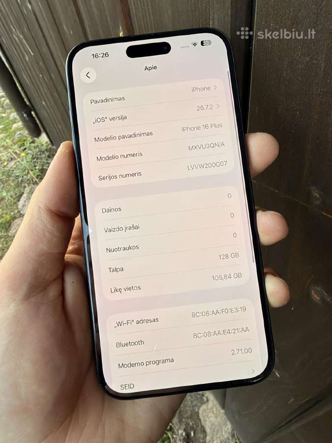 iPhone 16 Plus Praktiskai naujas 100% Baterija - nuotraukos Nr. 6