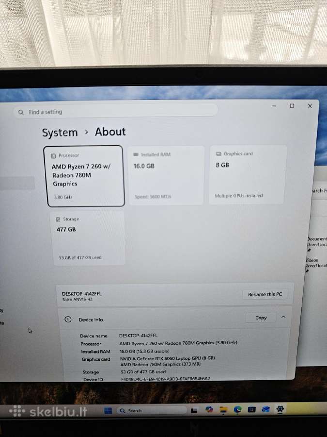 Acer Nitro V16 Ai, Rtx 5060, Ryzen 7 - nuotraukos Nr. 2