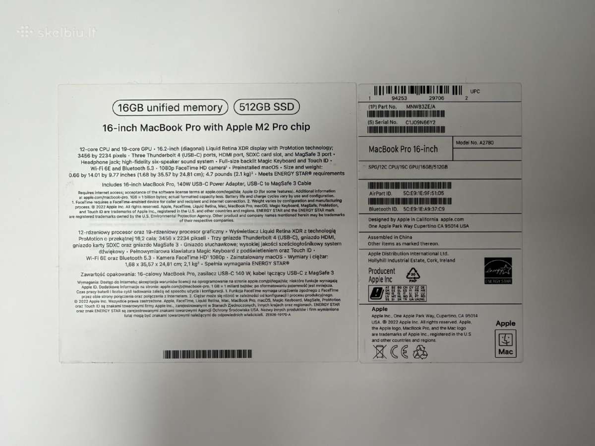 MacBook Pro 16" 2023, M2 Pro 16gb, 512gb su dežute - nuotraukos Nr. 11