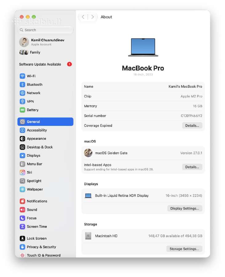 MacBook Pro 16" 2023, M2 Pro 16gb, 512gb su dežute - nuotraukos Nr. 8