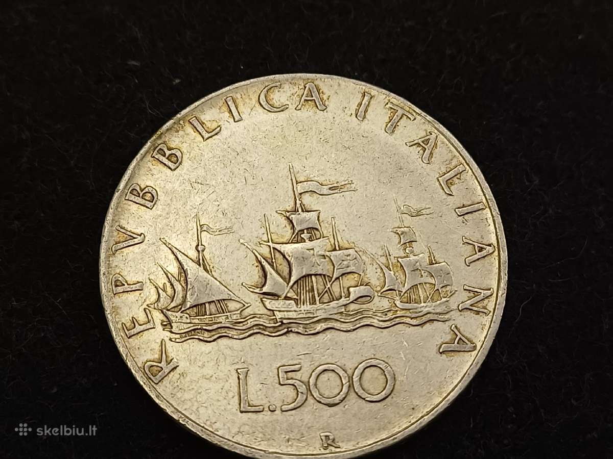Sidabrine moneta Caravelle lira 500 Italija 1958m. - nuotraukos Nr. 3