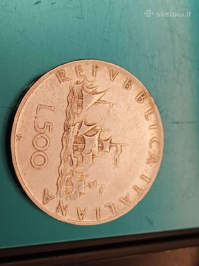 Sidabrine moneta Caravelle lira 500 Italija 1958m. - nuotraukos Nr. 4