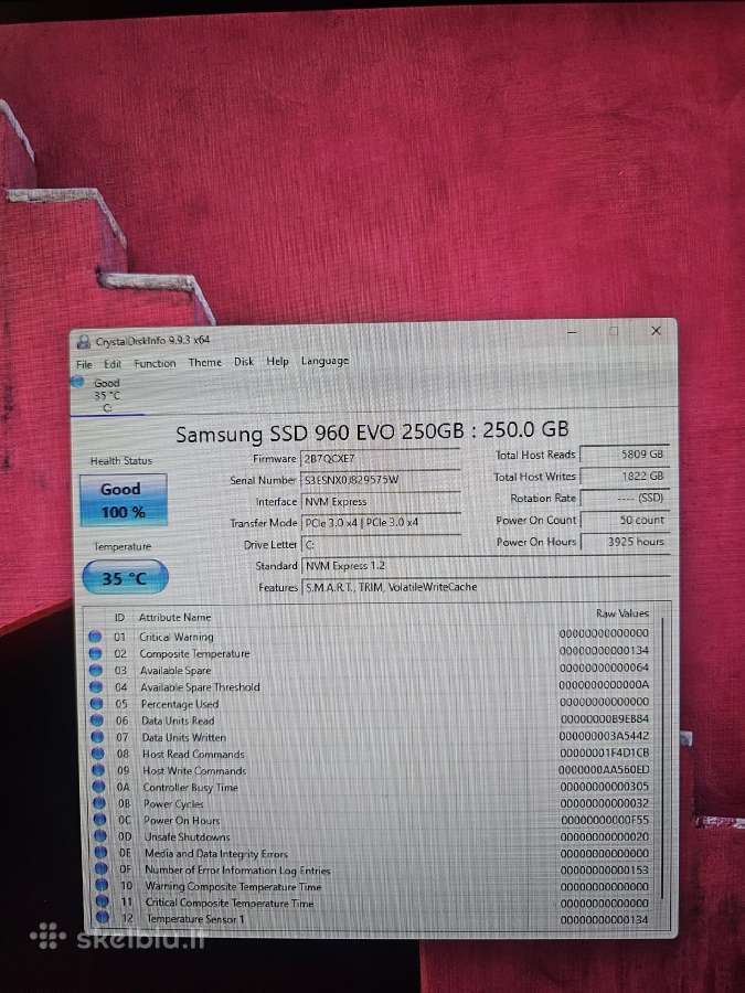 Nvme Samsung 960 EVO 250gb - nuotraukos Nr. 3