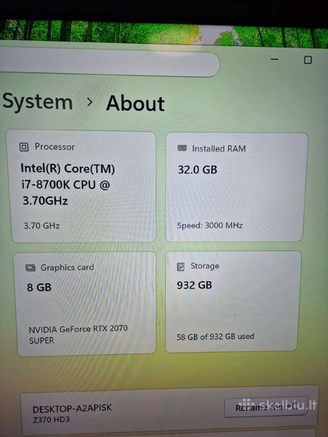 Žaidimų kompiuteris i7-8700k / Rtx 2070 Super 8gb - nuotraukos Nr. 8