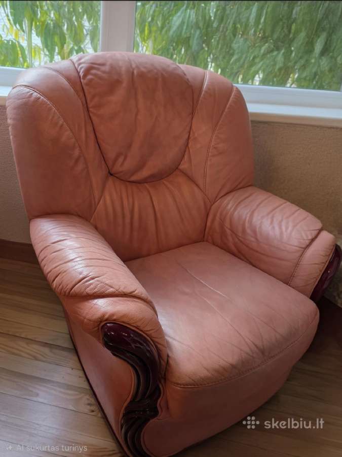 Natūralios odos sofa+fotelis ir stalas su kėdėmis - nuotraukos Nr. 3