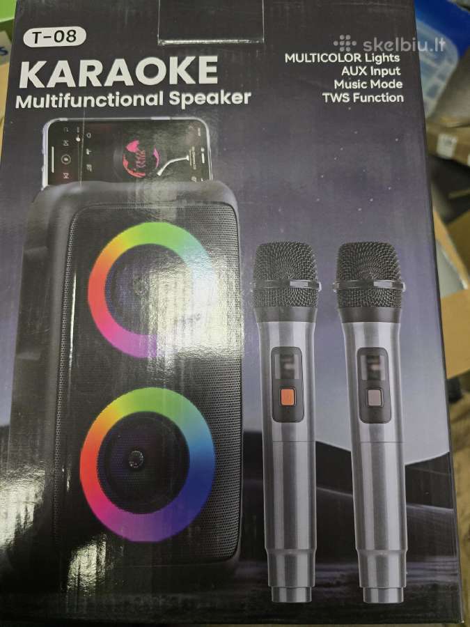 Karaoke kolonėlė T-08 su 2 mikrofonais Rgb - nuotraukos Nr. 2