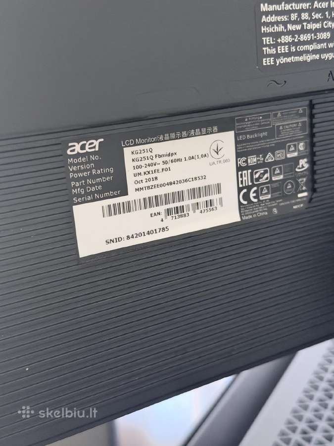 Gaming Monitorius 144hz Acer Kg251q - nuotraukos Nr. 3