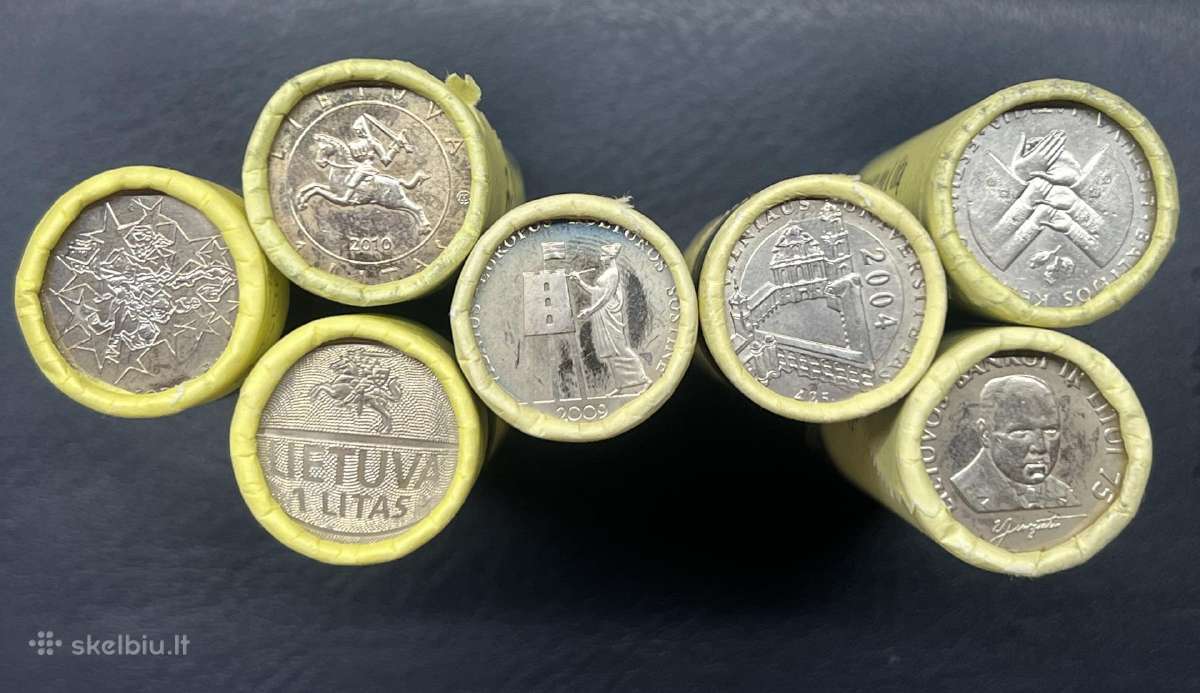 1 lito monetų bankiniai ritinėliai po 40 monetų. - nuotraukos Nr. 2