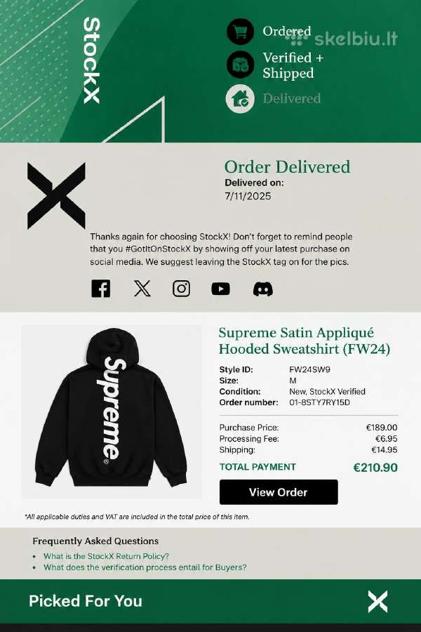 Supreme Satin Appliquhooded Sweatshirt - nuotraukos Nr. 3