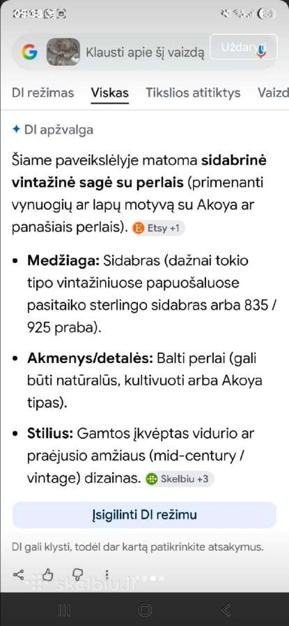 Vintage sagės paauksuota 12k, sidabro su perlais - nuotraukos Nr. 25