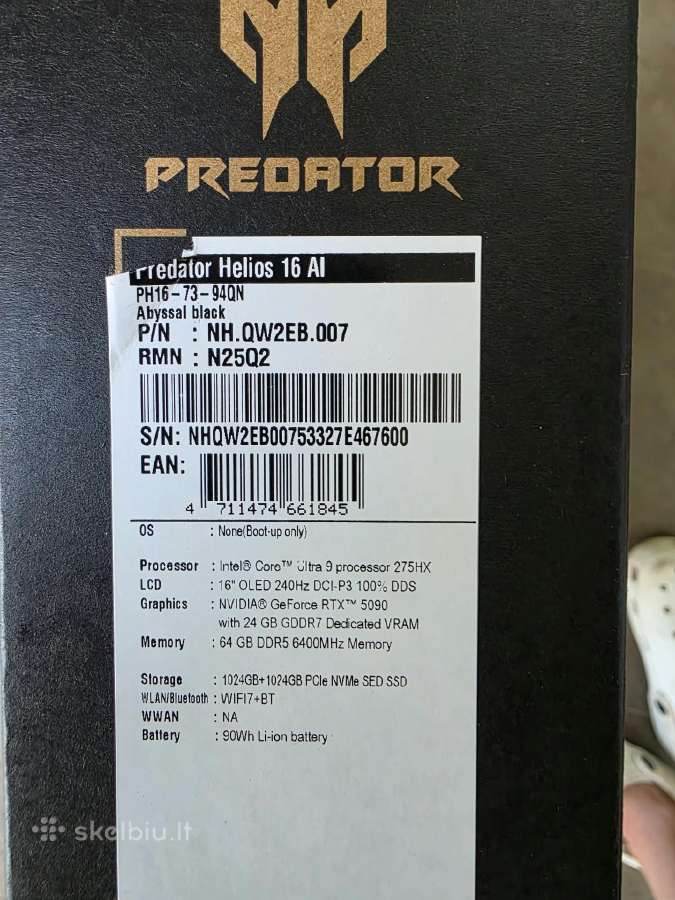 Acer Predator Helios Ai 16 - 5090, 64gb, 2tb, U9 - nuotraukos Nr. 4