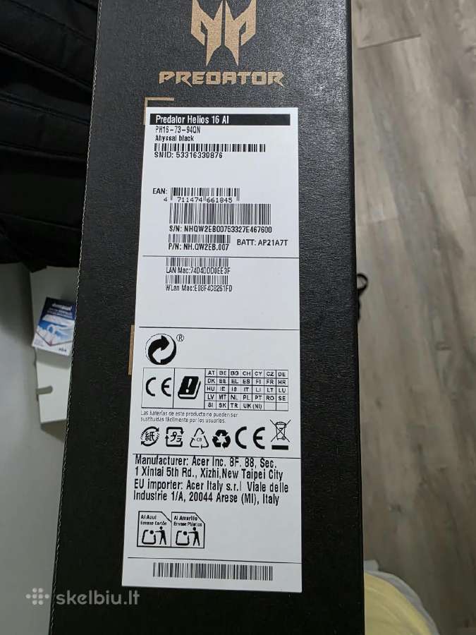 Acer Predator Helios Ai 16 - 5090, 64gb, 2tb, U9 - nuotraukos Nr. 5