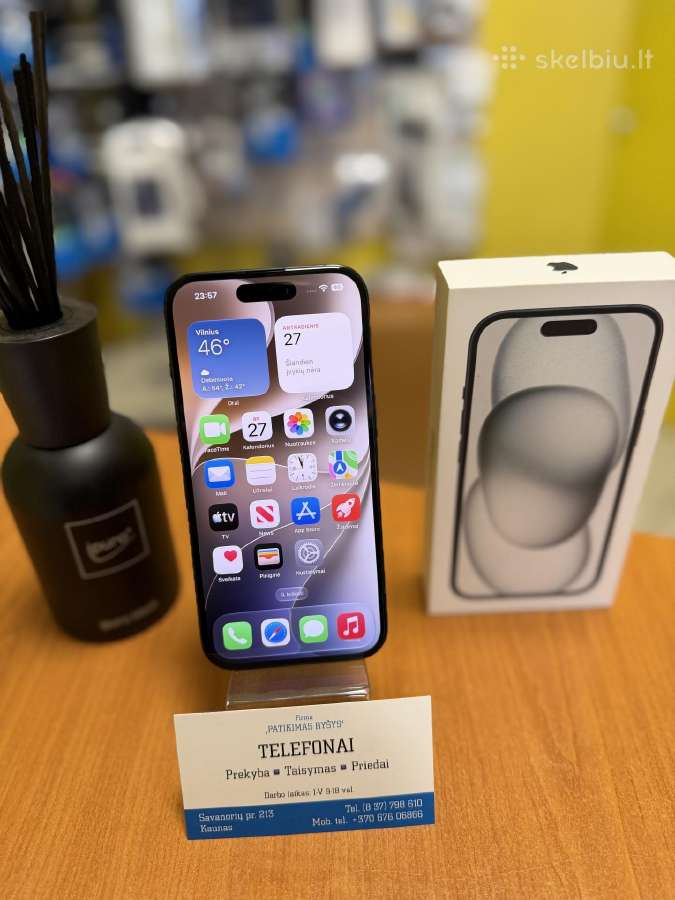 iPhone 15 Black 128gb Su Garantija - nuotraukos Nr. 2