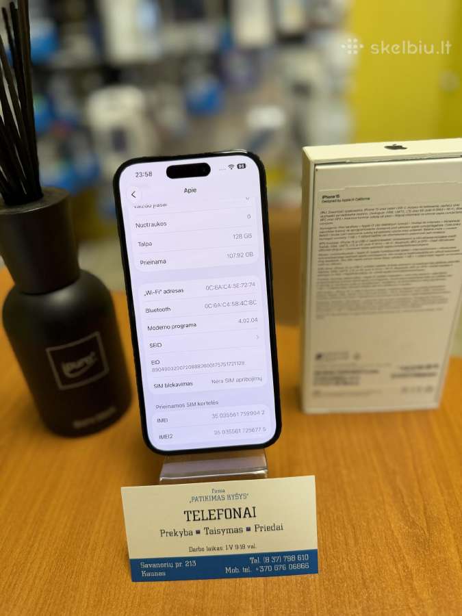 iPhone 15 Black 128gb Su Garantija - nuotraukos Nr. 3