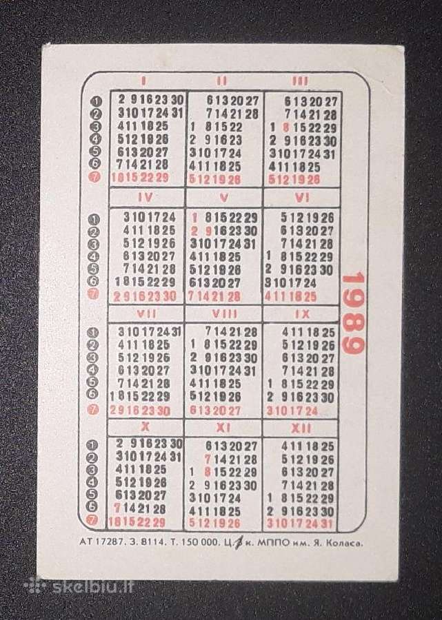 Kalendoriukas 1989 Kosmosas 149 Gagarinas - nuotraukos Nr. 2