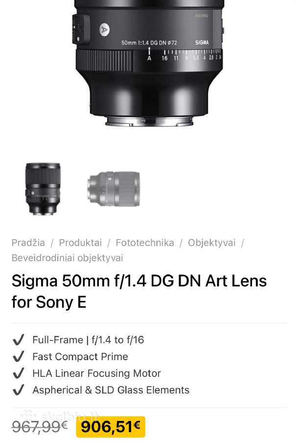 Sigma 50mm f1.4 dg dn art sony e-mount - nuotraukos Nr. 4