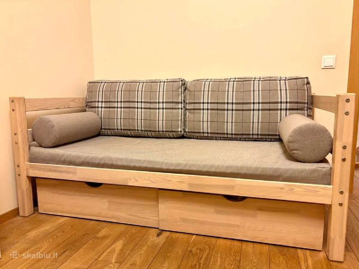 Vaikiska medinė sofa - lova su stalčiais 1,60x0,80 - nuotraukos Nr. 2