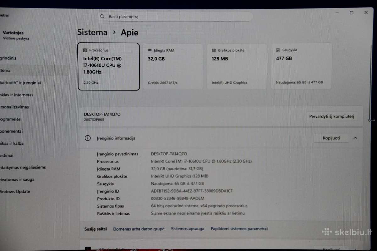 Lenovo Thinkpad t15 32gb 512gb ips + docking - nuotraukos Nr. 10