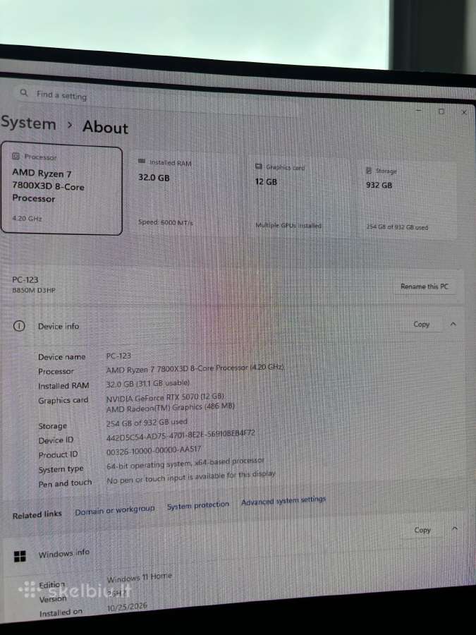 Rtx 5070, Ryzen 7 7800x3d, 32gb Ddr5 - nuotraukos Nr. 4