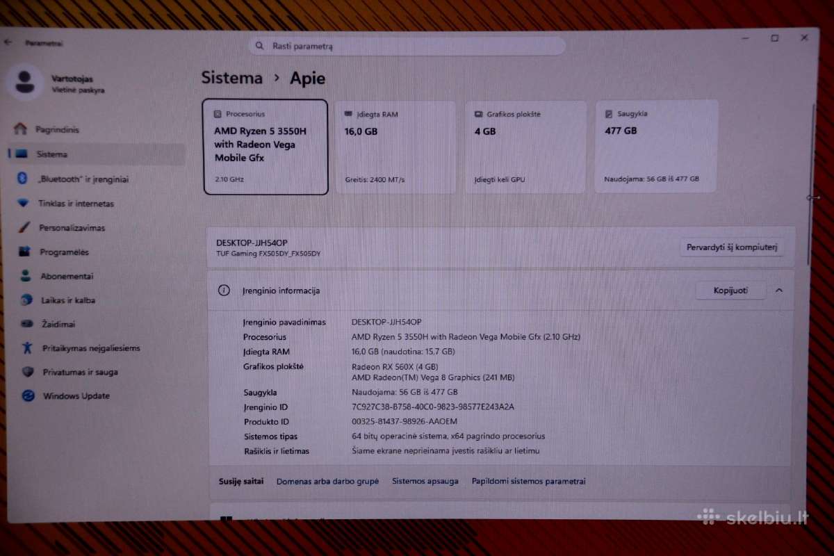Asus Tuf gaming R5 16gb Fhd Ips 120hz 4gb video - nuotraukos Nr. 10