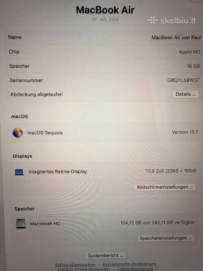 MacBook Air M3 2024 su garantija - nuotraukos Nr. 4