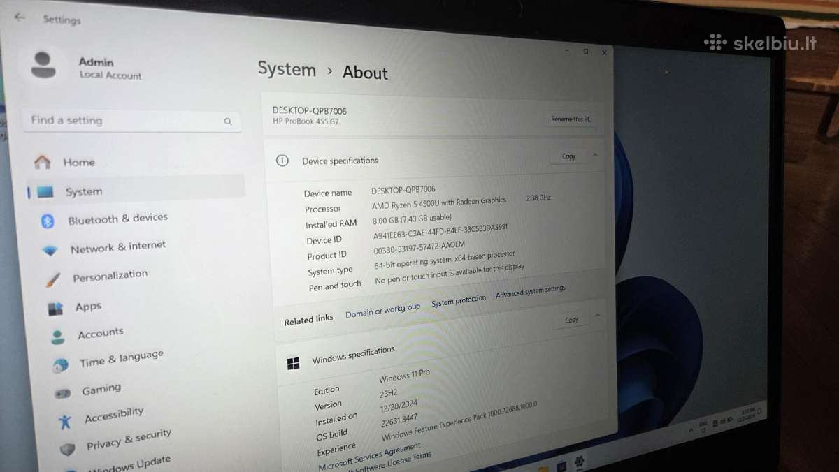 Hp Probook 455 G7 ryzen 5 4500u 8 GB RAM 256gb - nuotraukos Nr. 4