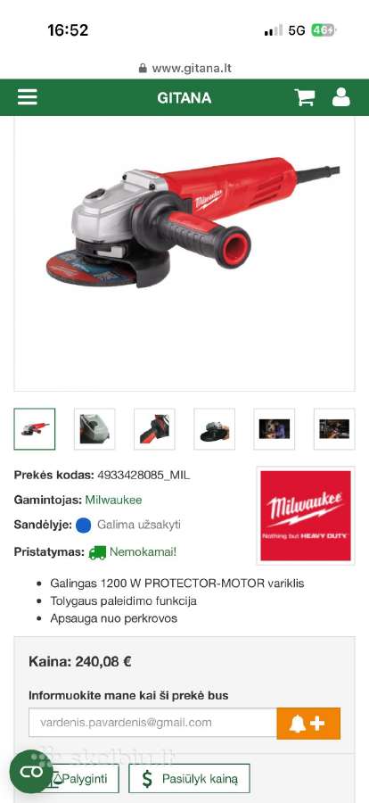 Parduodu „Milwaukee Agv 12-125 X“ - nuotraukos Nr. 4