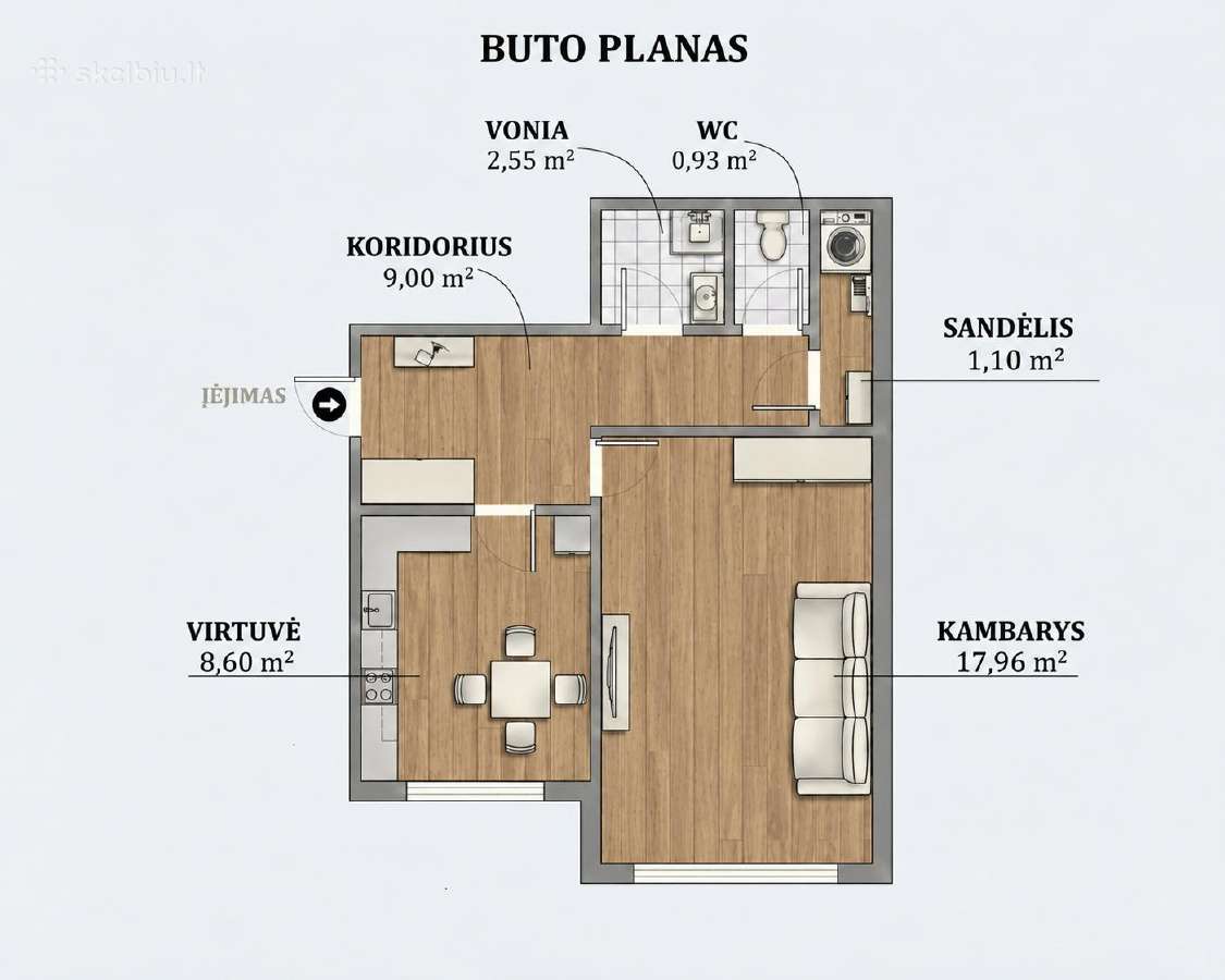 1 kambario butas su baldais ir buitine technika - nuotraukos Nr. 25
