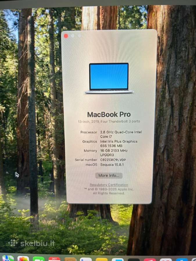 MacBook Pro 13 2019 Model A1989 i7/16gb RAM/500gb - nuotraukos Nr. 2