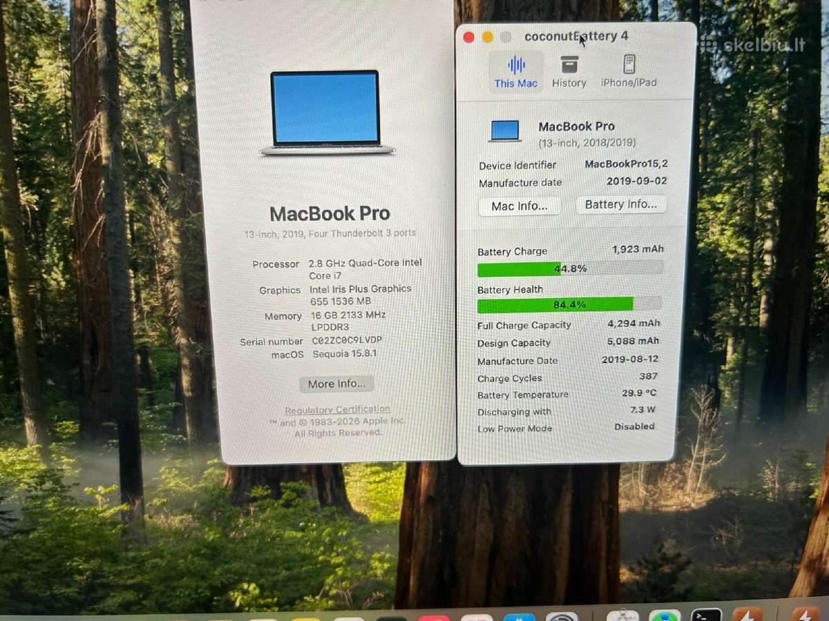 MacBook Pro 13 2019 Model A1989 i7/16gb RAM/500gb - nuotraukos Nr. 3
