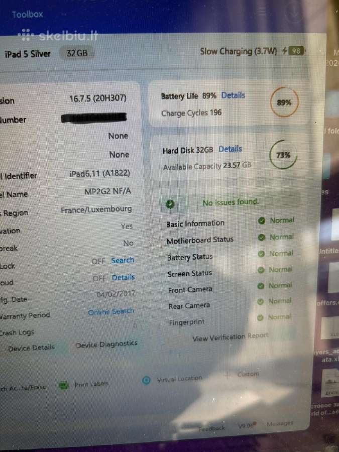 Apple iPad 5th Gen 32gb Wi-fi (89% Battery) - nuotraukos Nr. 5
