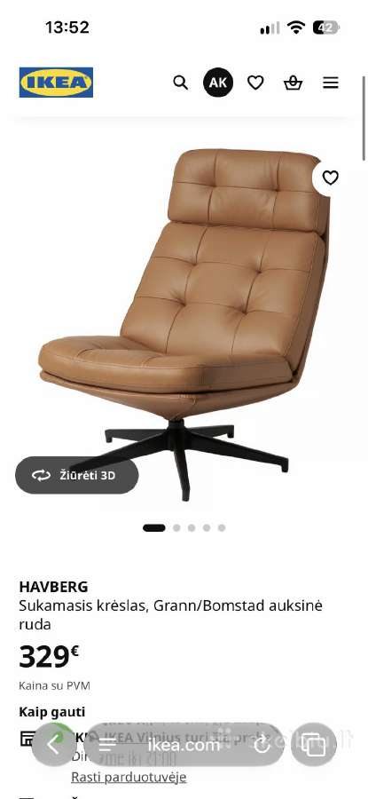 Odinis rudas Ikea krėslas Havberg - nuotraukos Nr. 3