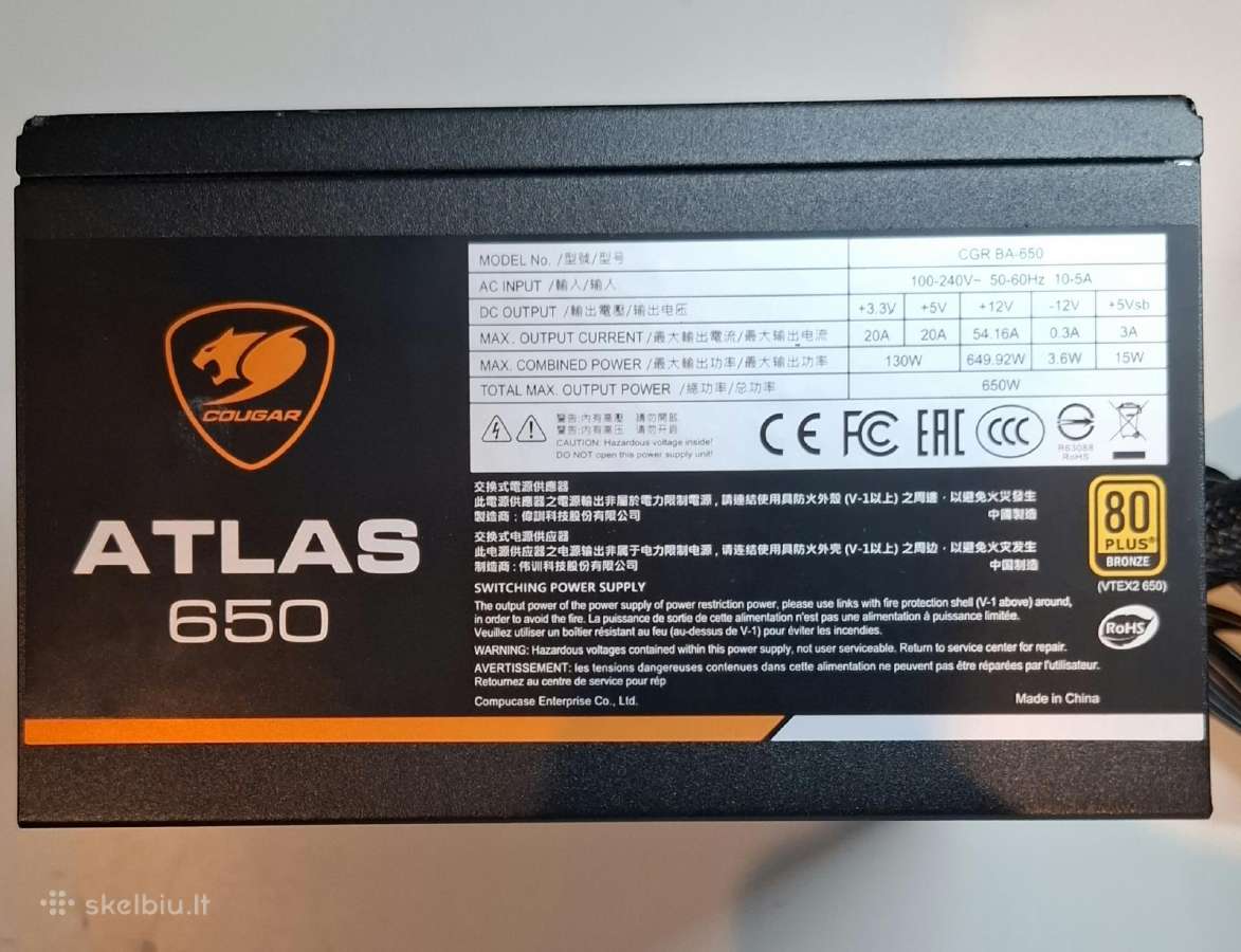 Cougar Atlas 650 W 80 Plus Bronze - nuotraukos Nr. 3