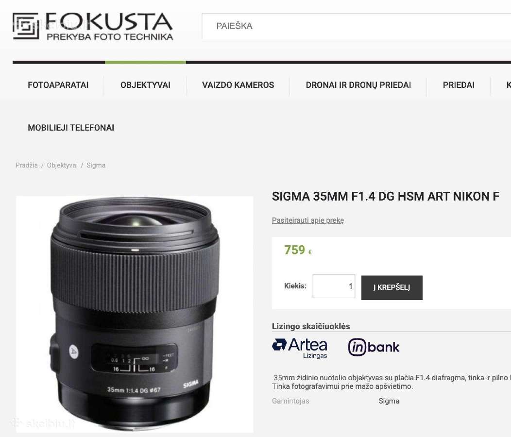 Sigma 35mm 1.4 Dg for Nikon - nuotraukos Nr. 3