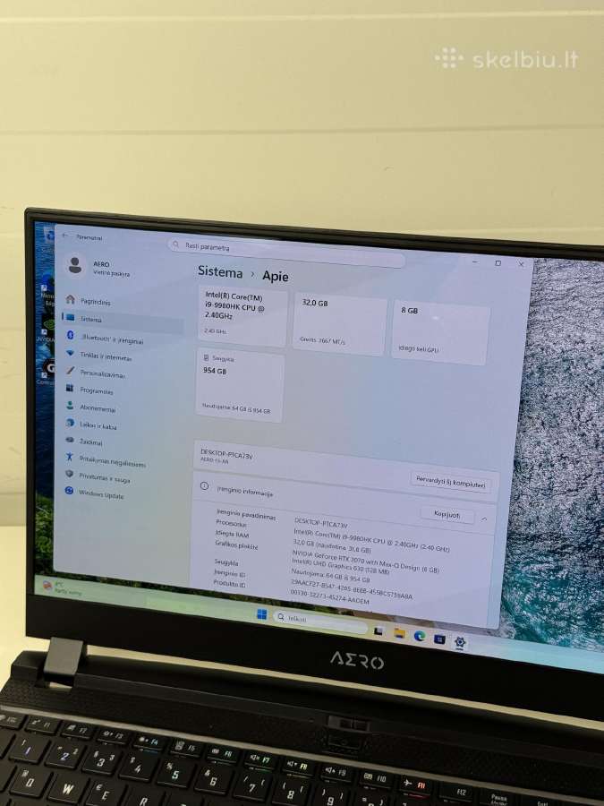 Gigabyte Aero 15 Oled Rtx 2070 I9 9980hk 32gb RAM - nuotraukos Nr. 5