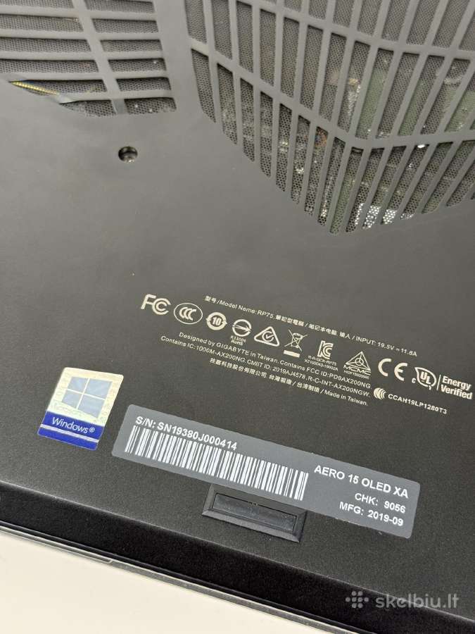 Gigabyte Aero 15 Oled Rtx 2070 I9 9980hk 32gb RAM - nuotraukos Nr. 12