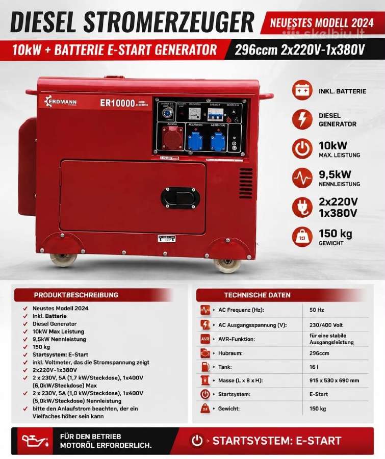 Dyzelinis generatorius 10kw Erdmann - nuotraukos Nr. 7