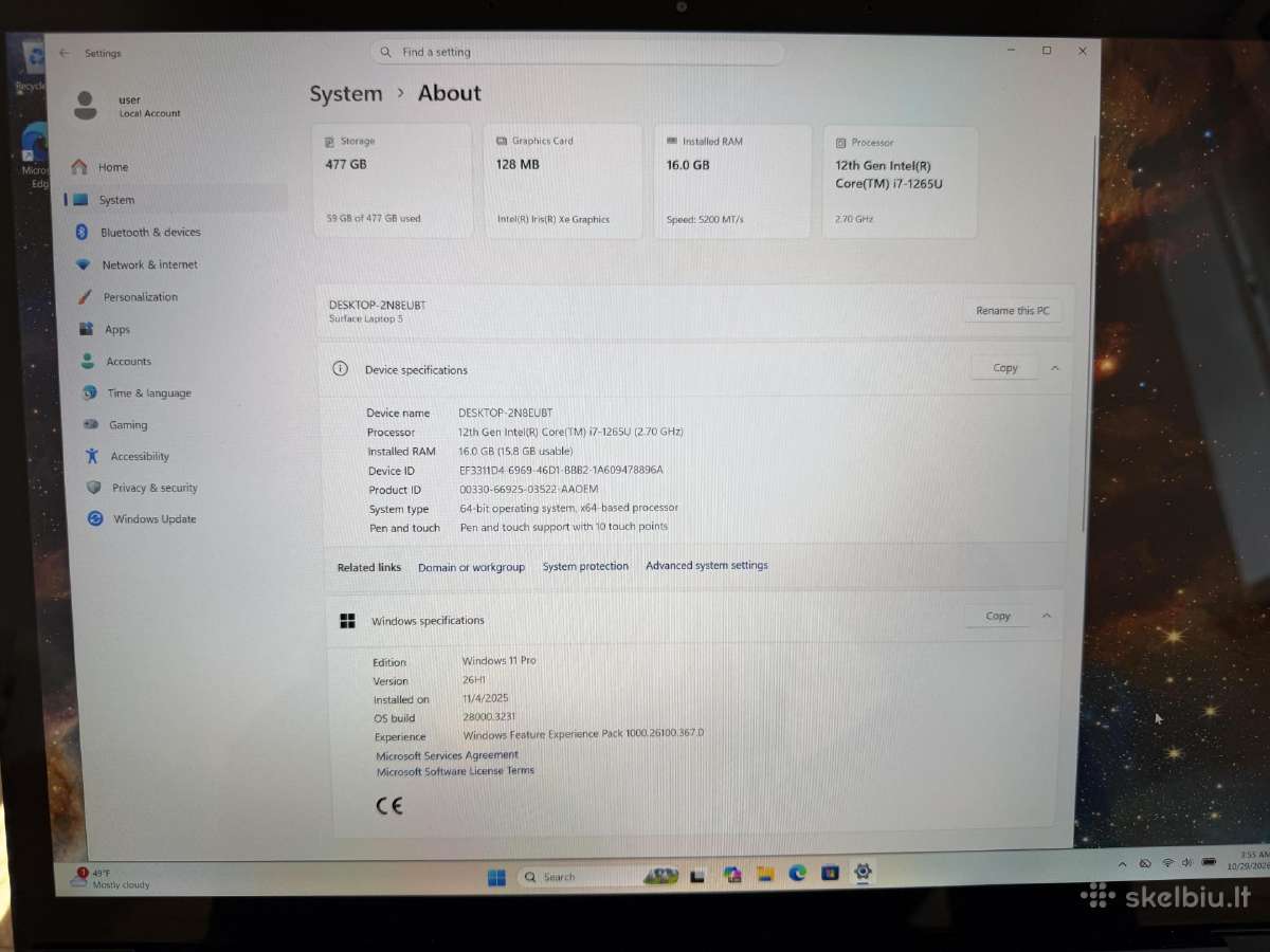 Microsoft Surface Laptop 5 15" - i7 2.7/512gb/16gb - nuotraukos Nr. 4