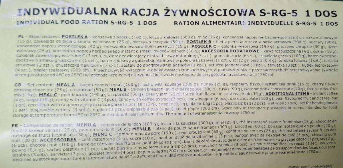 Mre lenkiškas kariškas 24 h.sausas davinys - nuotraukos Nr. 2