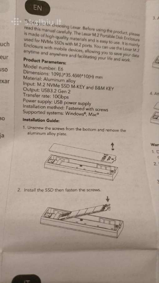 Lexar M.2 Nvme SSD dėklas 10gbps - nuotraukos Nr. 3
