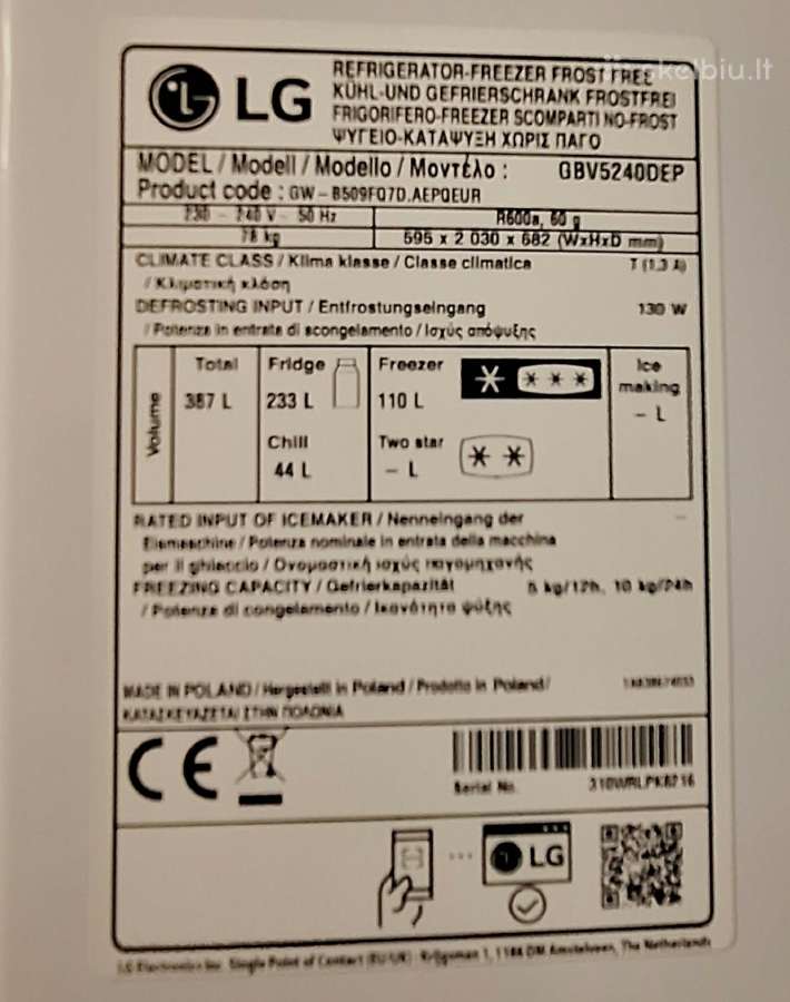 LG bešerkšnis šaldytuvas - nuotraukos Nr. 5