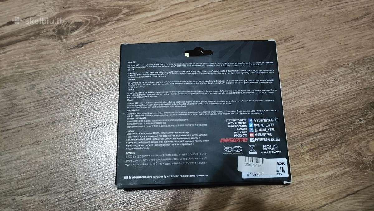 Patriot Viper steel Ddr4 4400cl19 B-die - nuotraukos Nr. 3