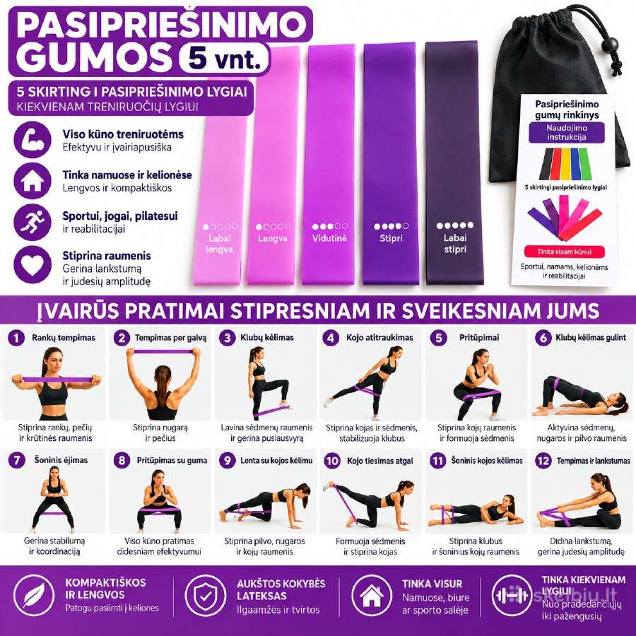 Pasipriešinimo gumų rinkinys sportui 5 vnt. - nuotraukos Nr. 3