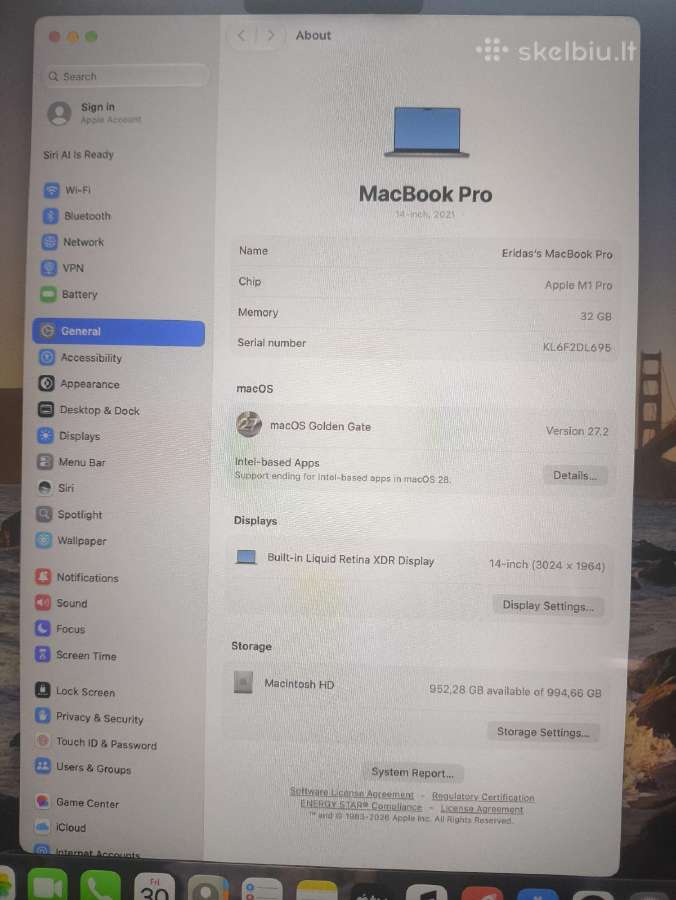 MacBook M1 Pro 2021 M1 Pro 32gb 1tb 19% - nuotraukos Nr. 5