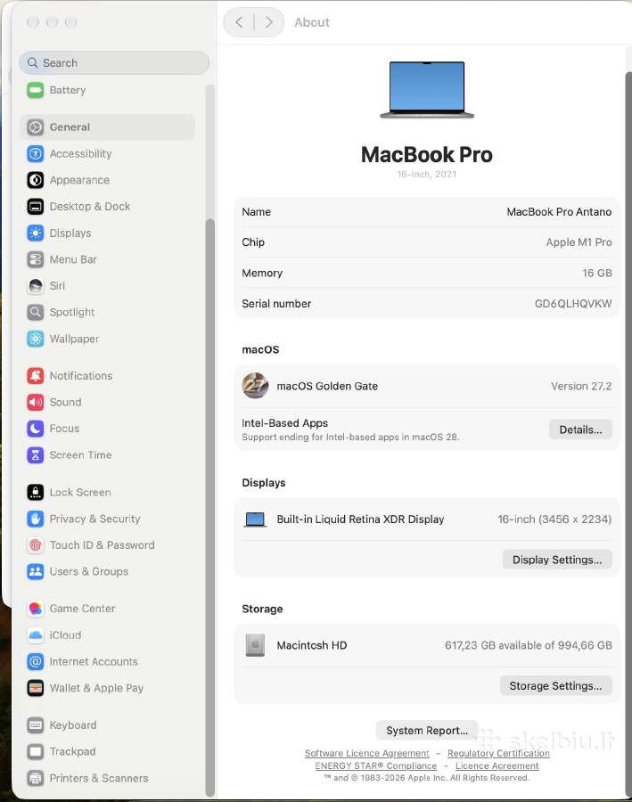 Apple MacBook Pro 16 M1 16 GB RAM 1tb - nuotraukos Nr. 5