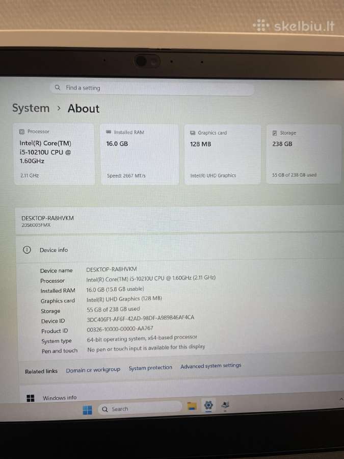 Lenovo Thinkpad T15 Gen 1 i5-10210u 256 SSD 16 RAM - nuotraukos Nr. 7