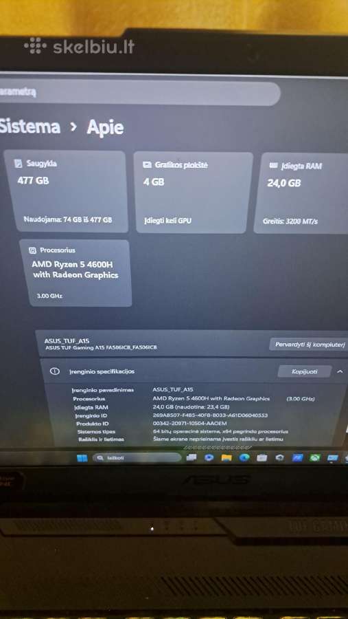 Asus Tuf Gaming A15, Rtx 3050,ryzen 5 - nuotraukos Nr. 5