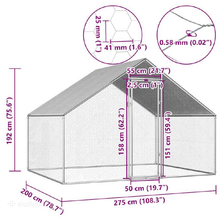 Vidaxl Lauko narvas viščiukams, 2,75x2x1,92m, - nuotraukos Nr. 3