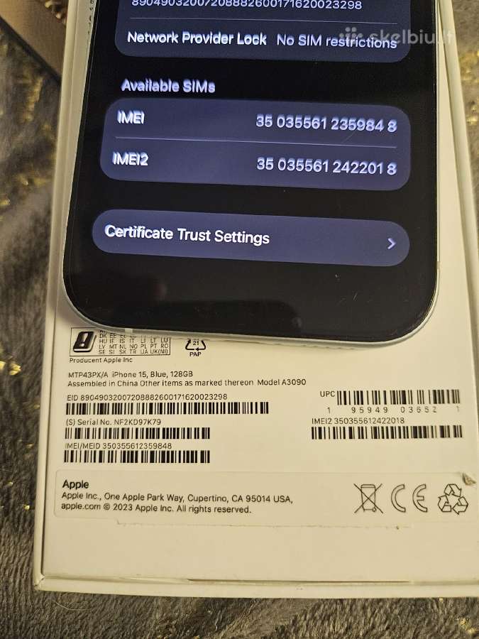 iPhone 15 128gb Light Blue Idealios Būklės - nuotraukos Nr. 3