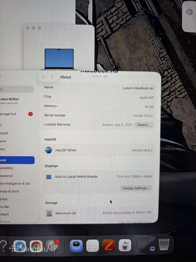 Apple MacBook Air M5 13,6 16gb / 512gb SSD Silver - nuotraukos Nr. 3